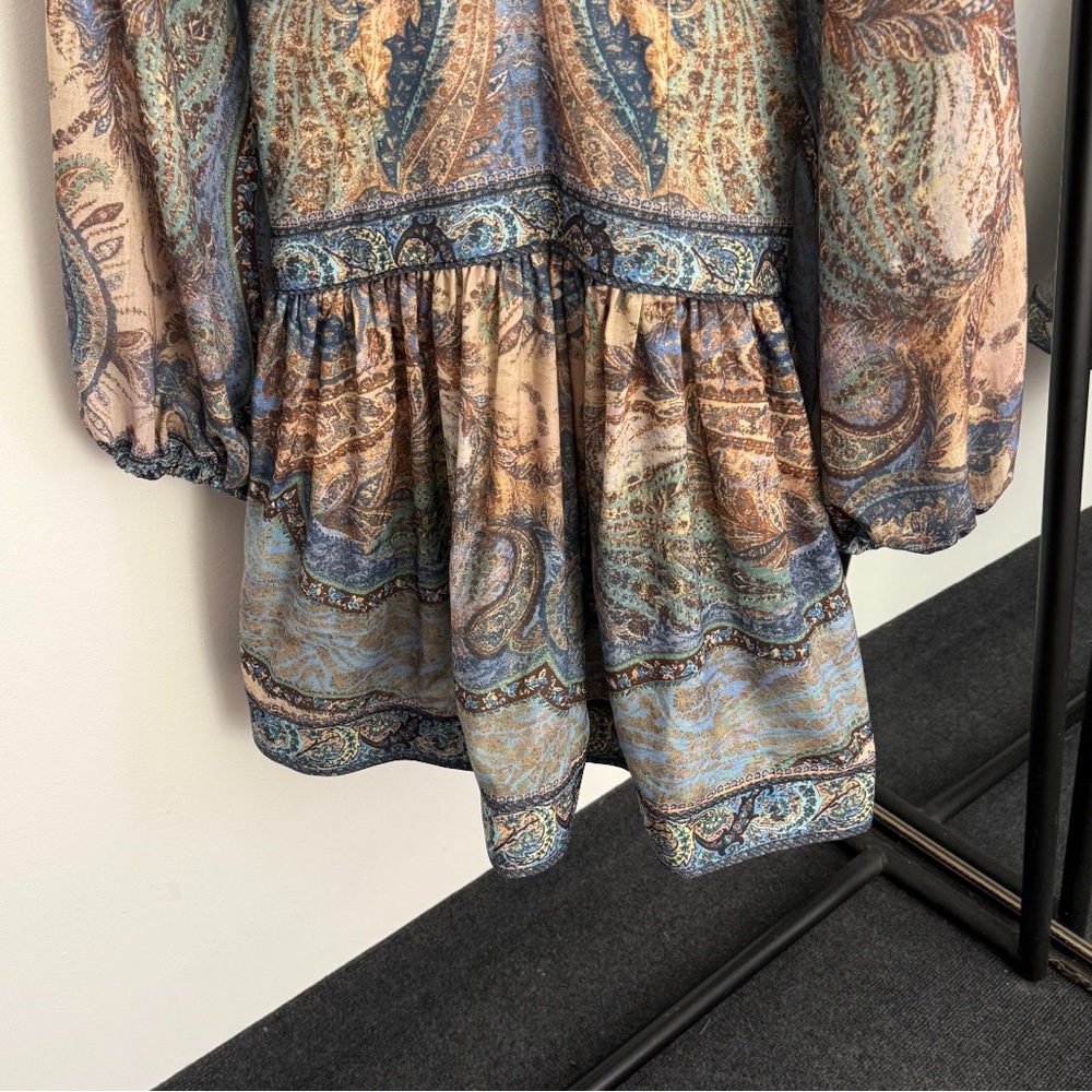 zimmermann Paisley Printed Long Sleeve Mini Dress - Blue/Brown - Picture 2 of 6